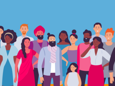 illustratie van een groep zeer diverse mensen