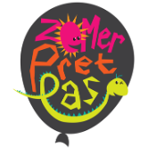 illustratie van zwarte ballon met gekleurde letters ZomerPretPas erop